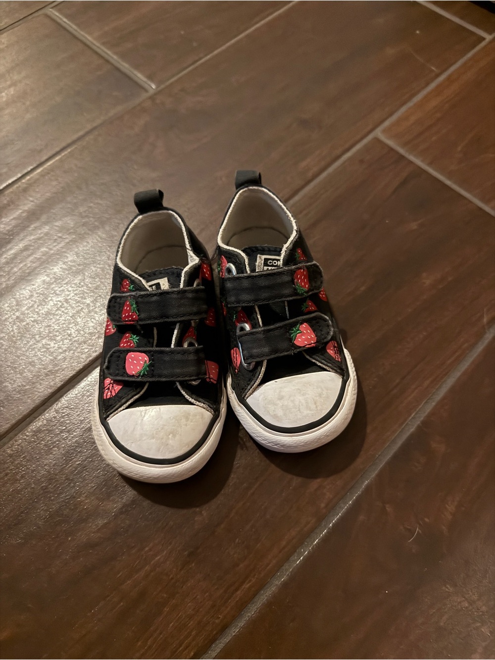 Converse Kids Black Canvas Sneakers with Red Strawberry Print